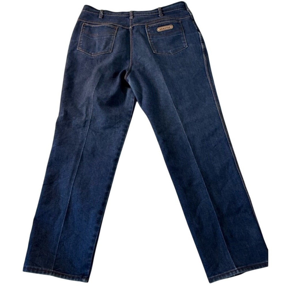 Braxton Stretch Jeans Mens 36x29 Blue Dark Wash Straight Leg Denim Creased Pants